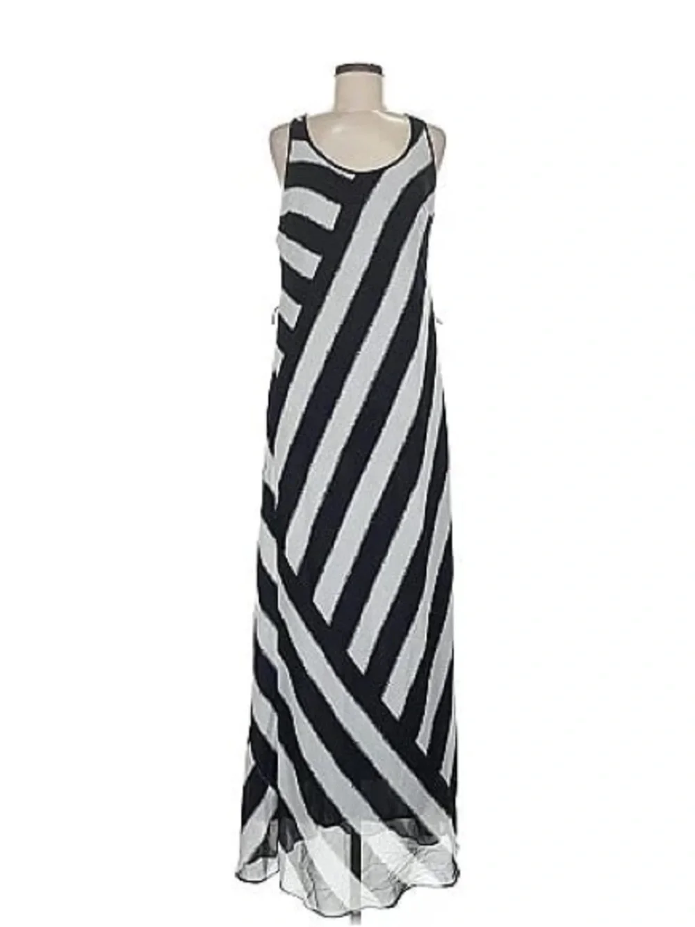 MICHAEL Michael Kors Black and White Diagonal Stripe Maxi Dress with belt